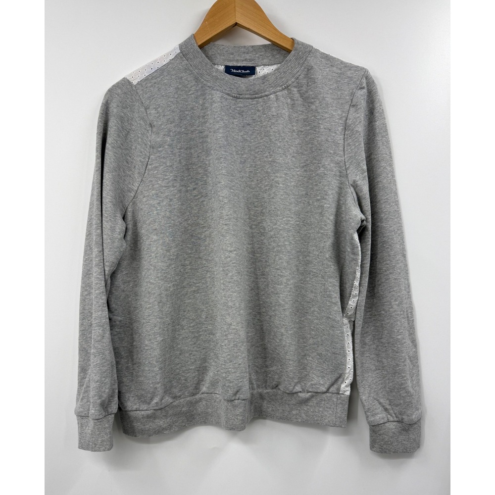 ModCloth Womens XL Gray‎ Sweatshirt Eyelet Lace Back Contrast Pullover Crew Neck
